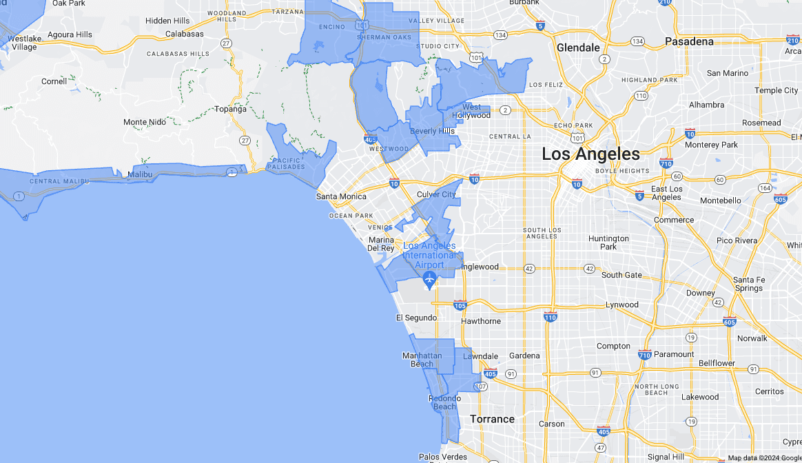 Sub-Zero appliance repair areas map in California